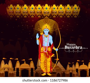 Lord Rama killing Ravana during Dussehra festival of India in vector