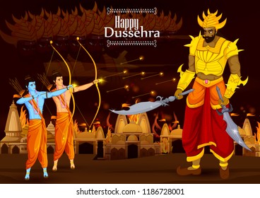 Lord Rama killing Ravana during Dussehra festival of India in vector