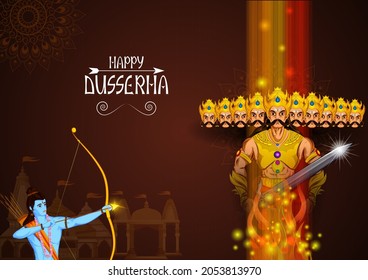 Lord Rama killing Ravana during Dussehra festival of India in vector