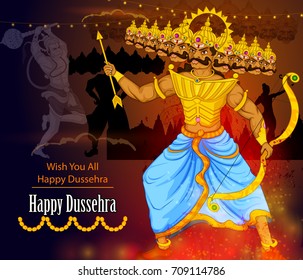 Lord Rama killing Ravana during Dussehra festival of India in vector