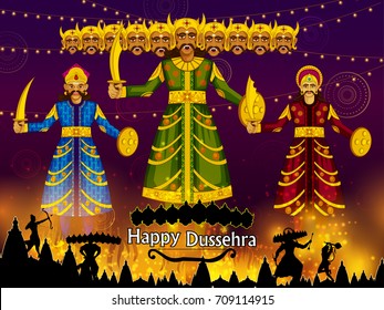 Lord Rama killing Ravana during Dussehra festival of India in vector