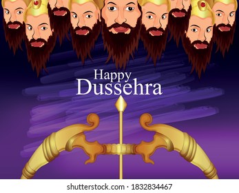 Lord Rama killing Ravana in Happy Dussehra, with Creative illustration and background. Happy dussehra or vijayadashami.
