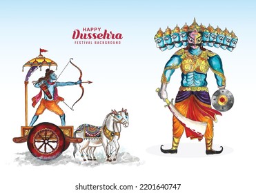 Lord rama killing ravana in happy dussehra holiday card background