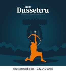 Lord rama killing ravana with ten heads in happy dussehra celebration background