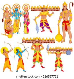 Lord Rama, Laxmana, Sita with Hanuman in vector