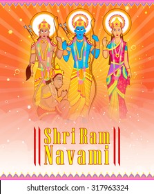 Lord Rama, Laxmana, Sita with Hanuman in vector