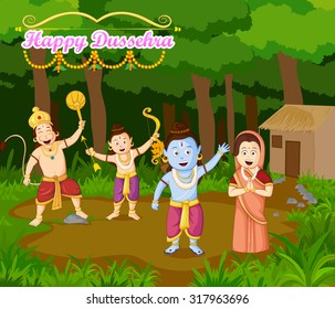 Lord Rama, Laxmana, Sita with Hanuman in vector