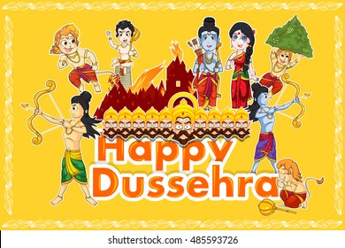 Lord Rama, Laxmana, Sita with Hanuman in vector for Happy Dussehra background