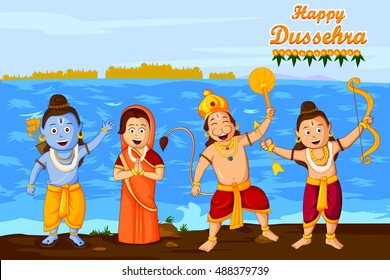 Lord Rama, Laxmana, Sita with Hanuman in vector