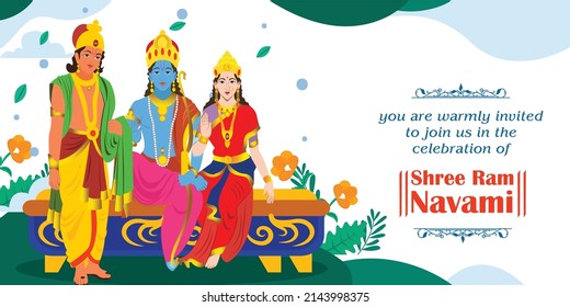 Lord Rama, Laxmana, Sita for Happy Ram navami, background in vector