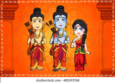 Lord Rama, Laxmana, Sita for Happy Dussehra background  in vector