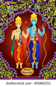 Lord Rama and Laxmana wishing Happy Dussehra in vector