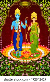 Lord Rama and Sita for Happy Dussehra background in vector