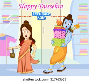 Lord Rama and Sita wishing Happy Dussehra in vector