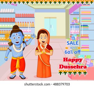 Lord Rama and Sita wishing Happy Dussehra in vector