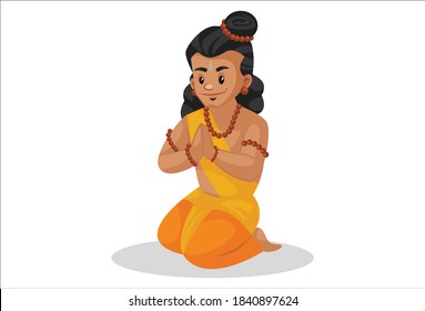 Lord Rama is sitting on his knees and with greet hands. Vector graphic illustration. Individually on a white background.