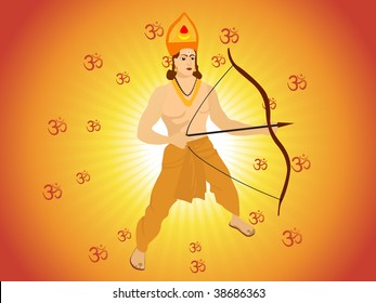 lord rama stand with rays, om background, wallpaper