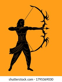 Lord rama Trendy graphic trendy silhouette orange background design.