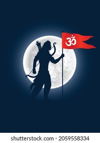 Diseño gráfico vectorial Lord rama con la bandera anaranjada sosteniendo el asombroso arte vectorial de luna llena.	