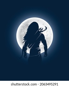 Lord rama vector graphic design with Bow and Arrow amazing full moon vector art.	
