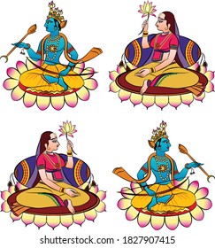 Lord Rama's Sevika, or lady servants in Indian mythology. for textile printing, logo, wallpaper