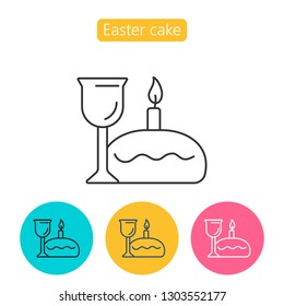 Lord s Supper, communion, Bread and Wine. Easter cake, candle and wine linear icon. Thin line illustration. Contour symbol. Vector isolated outline drawing. Editable stroke.