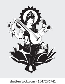 Lord saraswasti maa vector graphic illustration.  