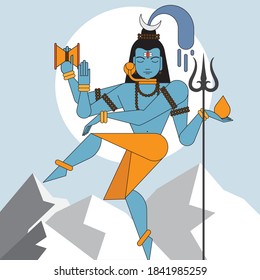 Lord shiva in dance pose on backdrop of himalaya 