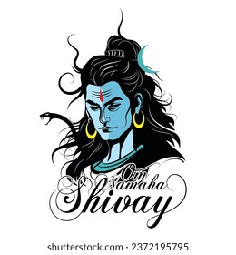 Lord Shiva face illustration, Hindu God Shiva vector drawing, An illustration of Hindu Religion God