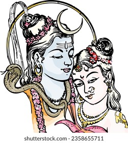 Lord Shiva and Goddess Parvati illustration Wedding Of Shiv Parvati