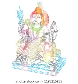 Lord Shiva, hand drawn classic Maha Shiwaratri background. Maha Shivratri festival. Isolated. Vector.