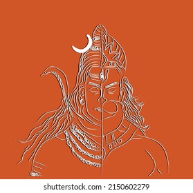 Lord shiva hanuman ji line art design