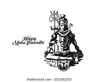 Lord Shiva - Happy Maha Shiwaratri  Poster, Hand Drawn Sketch Vector illustration.