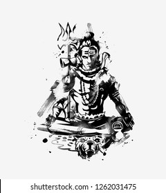 Lord Shiva - Happy Maha Shiwaratri  Poster, Hand Drawn Sketch Vector illustration.