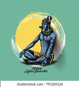 Lord shiva - Happy Maha Shiwaratri  Poster, Hand Drawn Sketch Vector illustration.