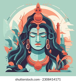 Lord Shiva, Hiduism, flat vetor illustration 