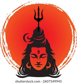 "Lord Shiva" Hindi calligraphy. Silhouette vector Illustration. Lord Shiva face design. Happy Maha Shivratri Greeting, Maha Shivratri background Design. A Hindu festival celebrated of lord shiva