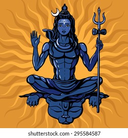 Lord Shiva Hindu god Pose meditation. Vector illustration.