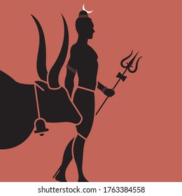 Lord Shiva with his trident and Nandi