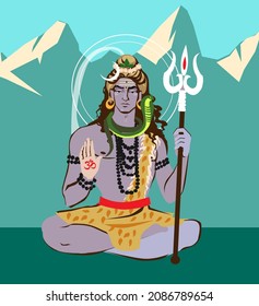 Lord Shiva Image on montain background. Vector illustration