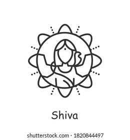  Lord Shiva line icon. Hindu deity. Supreme god in shaivism. Mahashivratri festival. Hinduism. Vedic culture. Indian culture, traditions and customs. Isolated vector illustration. Editable stroke