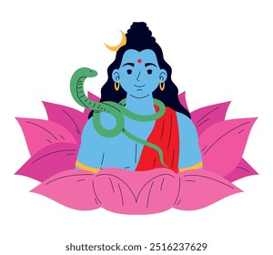 lord shiva with lotus flower isolated