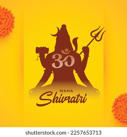 lord shiva maha shivratri greeting card with marigold flower vector