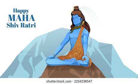 Lord shiva in meditation pose, Happy Maha Shivratri vector illustration. svg