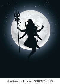 Lord Shiva in moonlight holding trident amazing illustration