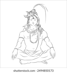 Lord Shiva Outline Cartoon Illustration Vector