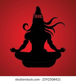 Lord Shiva Silhouette with Flowing Hair Red Background