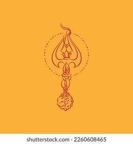 dibujo de la línea vectorial lord shiva trishul y rudraksha