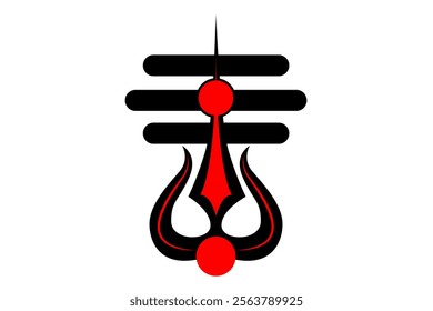 Lord Shiva's Red tilak with white stripes and Trisula isolated on Black background - vector illustration