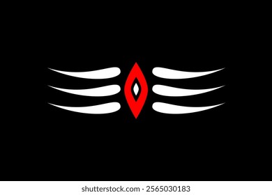 Lord Shiva's Tilak design concept of white stripes and red eye isolated on black background - vector illustration